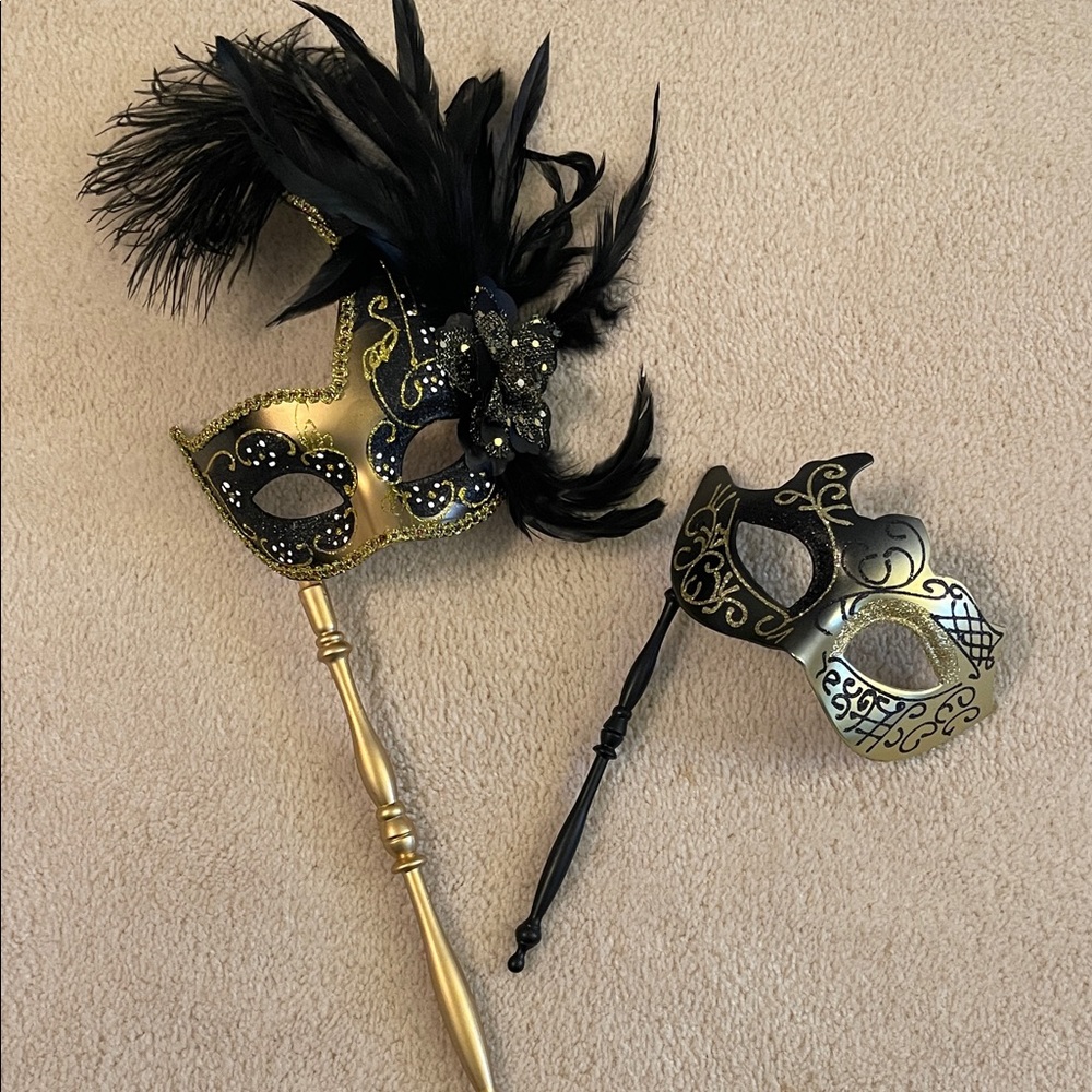 Gold and Black Feathered Masquerade Mask